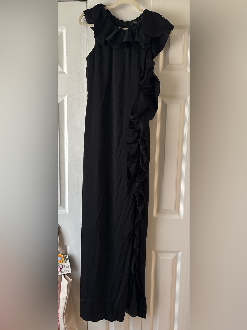 BCBGMaxAzria Black Ruffle-Trim Maxi Dress